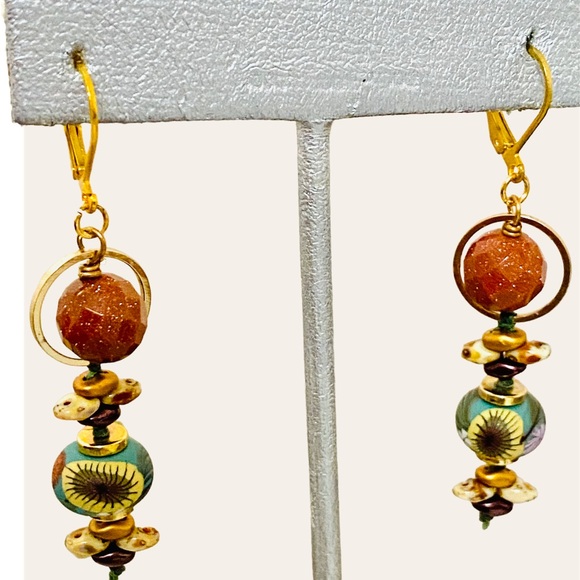 Earrings Artisan Sunstone Gemstones Humblebeads Dangle - Picture 4 of 4